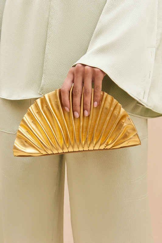 Cult Gaia Nala Ruched Leather Clutch