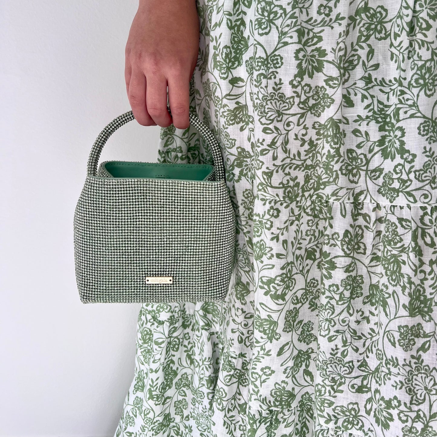 Cult Gaia Solene Mini Crystal Top Handle Bag Pale Sage