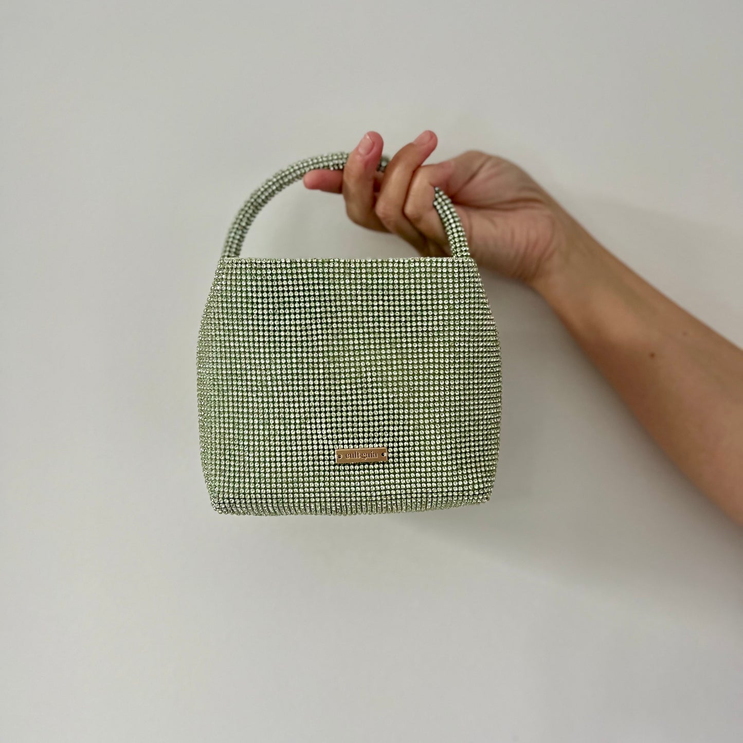 Cult Gaia Solene Mini Crystal Top Handle Bag Pale Sage
