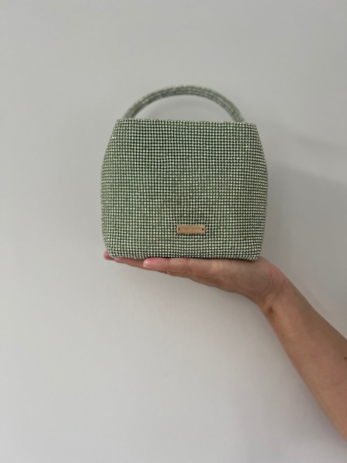 Cult Gaia Solene Mini Crystal Top Handle Bag Pale Sage