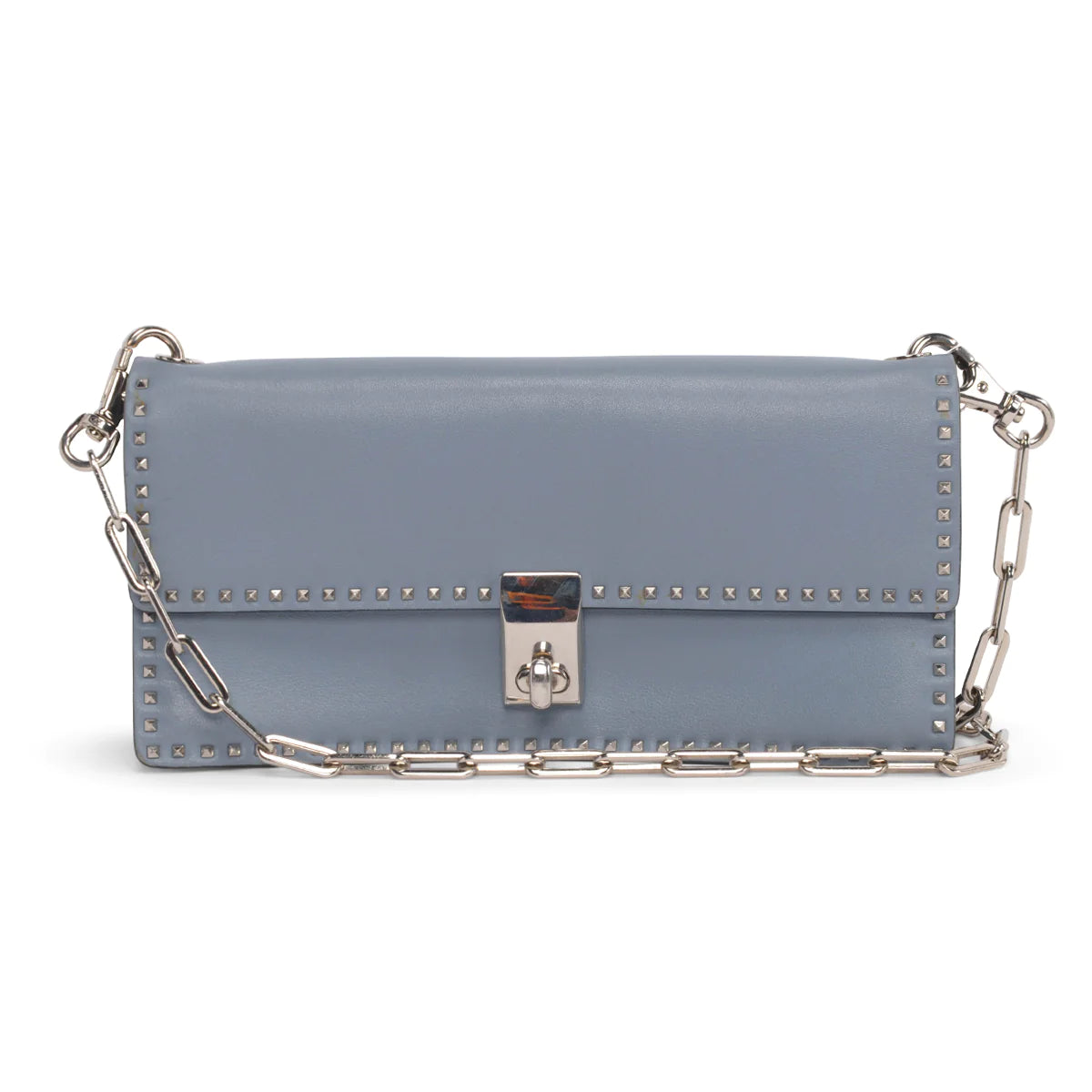 Handbag Rental Handbag Hire Sydney Valentino Blue Calfskin Mini Rockstud Chain Clutch