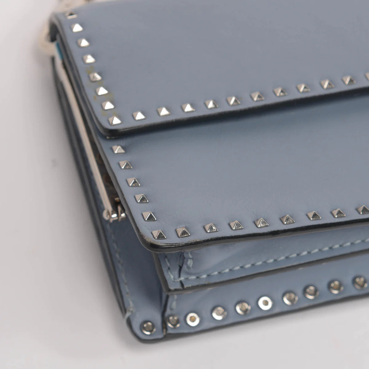 Handbag Rental Handbag Hire Sydney Valentino Blue Calfskin Mini Rockstud Chain Clutch