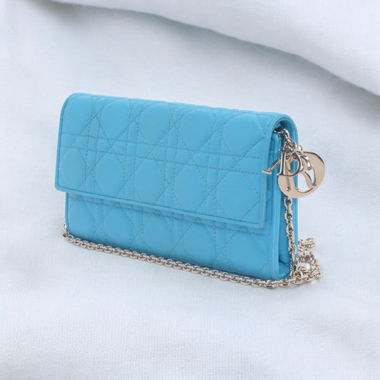 Dior Blue Cannage Wallet on Chain (removable strap)