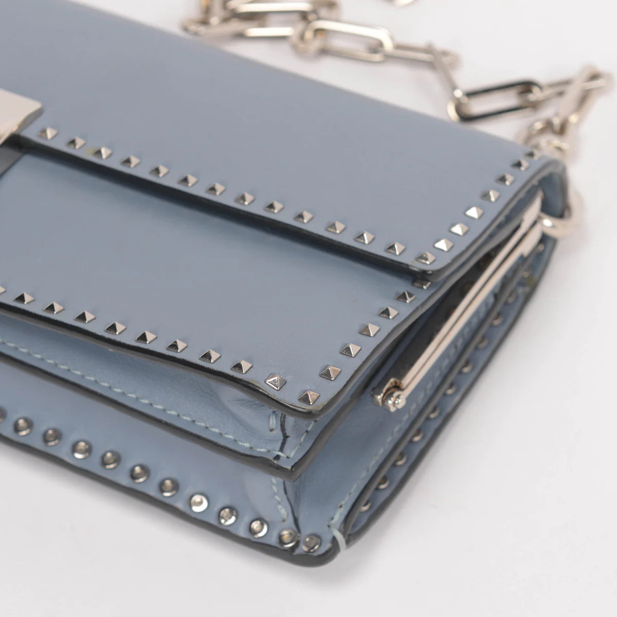 Handbag Rental Handbag Hire Sydney Valentino Blue Calfskin Mini Rockstud Chain Clutch