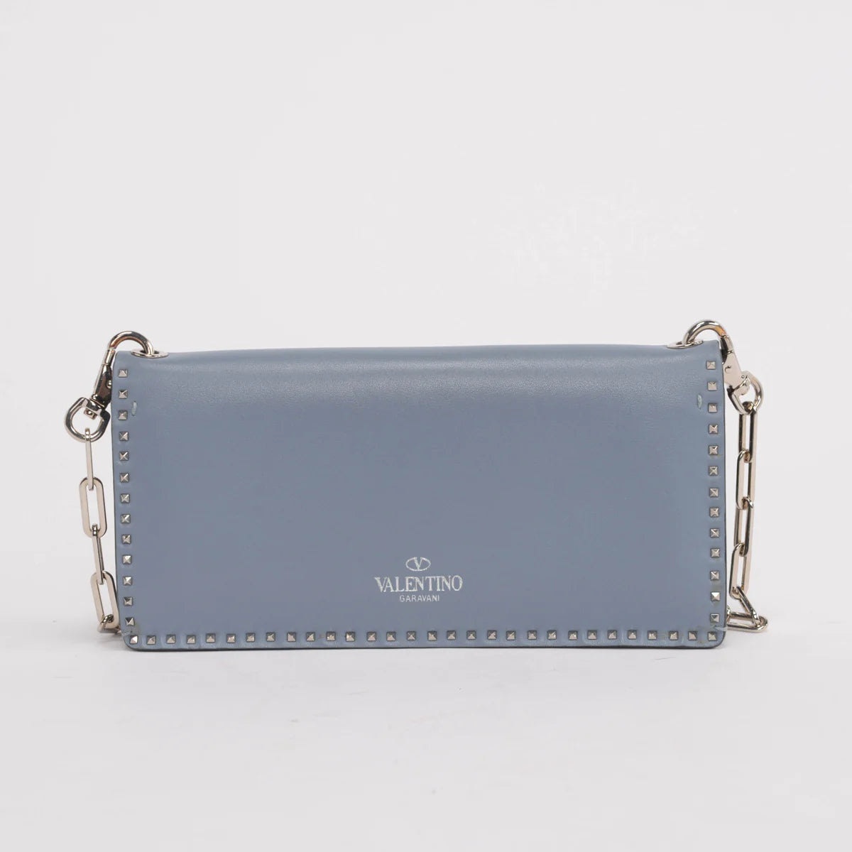 Handbag Rental Handbag Hire Sydney Valentino Blue Calfskin Mini Rockstud Chain Clutch